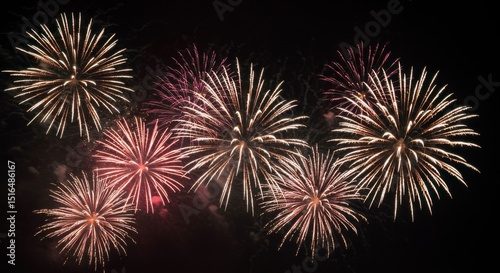 A vibrant display of fireworks illuminates the night sky with bursts of radiant light and color