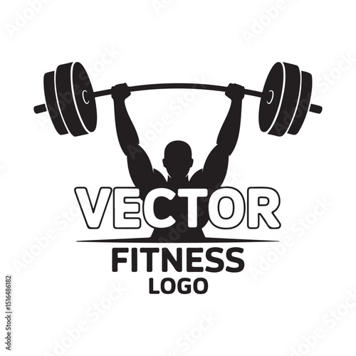vector fitness logo, hand lifting barbell Vector black silhouette. with white background