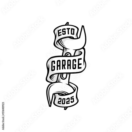 wrench design wrapped in white ribbon with garage written on it