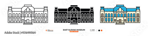 East Slovak Museum Line Icon, Košice, Slovakia Landmark Silhouette, Color Vector, Editable Stroke.