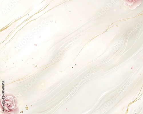 Elegant background featuring flowers with golden lines and marble texture