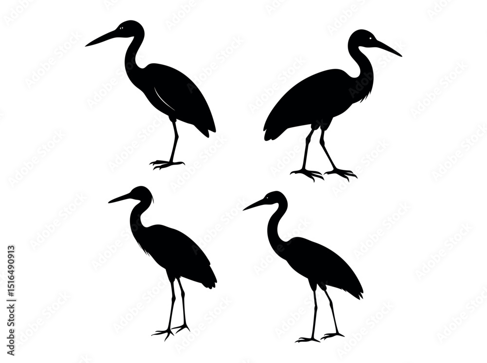 Obraz premium Heron Silhouettes Against a White Background, silhouettes of herons, presented in a simple, clean design against a pure white backdrop. heron, bird, wildlife, nature, animal, avian, profile, graphic.