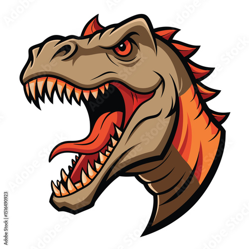 Angry Cartoon Tyrannosaurus Rex Head with Open Mouth Showing Teeth and Tongue