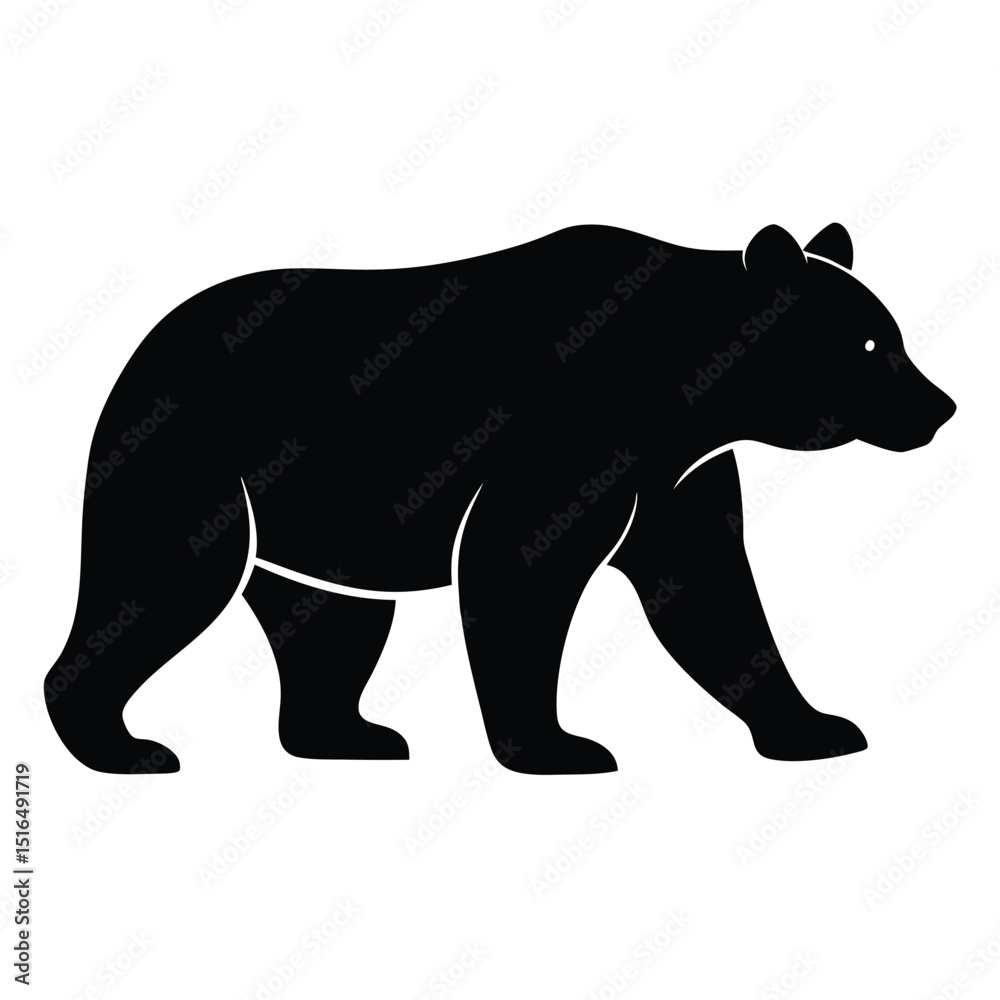 Fototapeta premium Bold Black Bear Silhouette Walking Wildlife Animal Illustration, Forest Predator Design