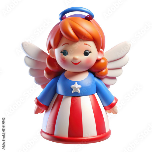 3d adorable patriotic angel cartoon character isolated on transparent background