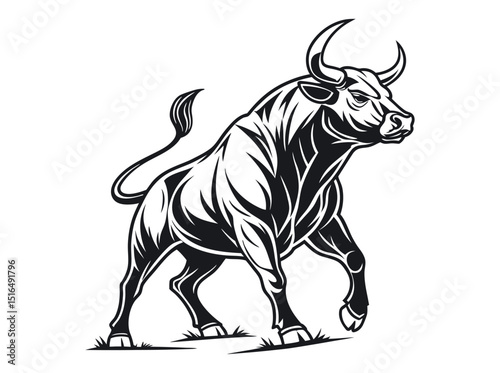 bull silhouette standing on a rocky outcrop,  bull in a dynamic pose, suitable for logo design, merchandise, or any project needing a strong visual element, silhouette, animal, power, stock market, ve