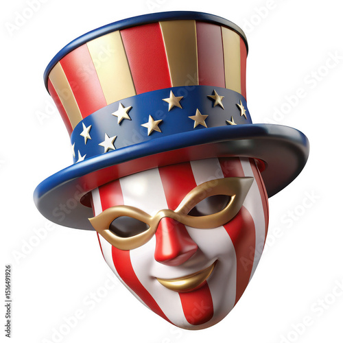 3d patriotic mask in uncle sam hat isolated on transparent background