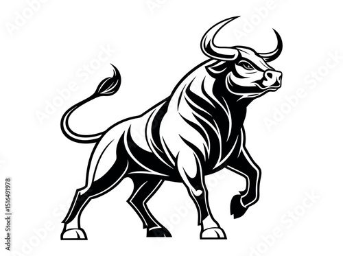 bull silhouette standing on a rocky outcrop,  bull in a dynamic pose, suitable for logo design, merchandise, or any project needing a strong visual element, silhouette, animal, power, stock market, ve