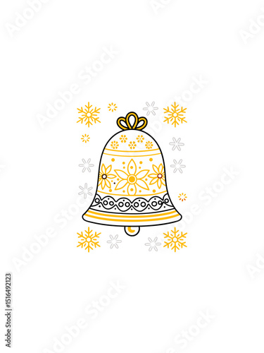 Elegant Gold Christmas Bell with Snowflake Design Festive Holiday Illustration