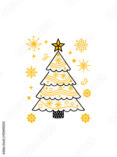 Elegant Gold Christmas Tree Illustration Festive Holiday Design Perfect for Cards, Decorations, and Winter Projects. Download this simple yet sophisticated illustration for your seasonal designs.