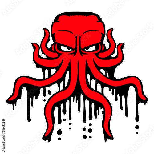 Octopus cool ink graffiti drop spray paint squid Isolated Vector Graphic Design Illustration
