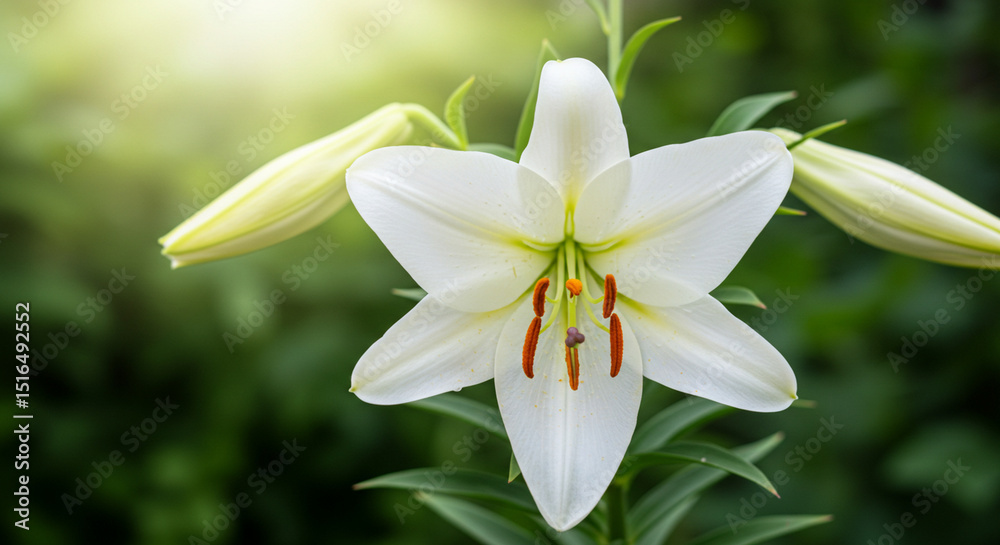 Fototapeta premium close up of white lily,flower, nature, spring, white, plant, blossom, garden, flora, frangipani, 