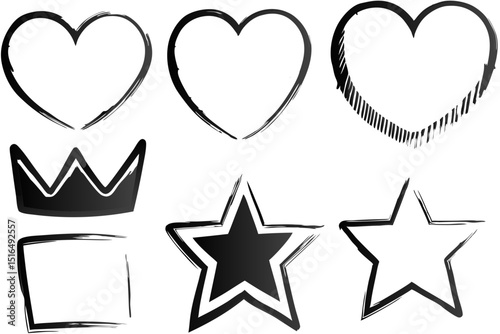 Hand-Drawn Hearts, Stars, and Crowns A Collection of Simple, Sketch-Style Vector Graphics for Design Projects, Scrapbooking, and Digital Art