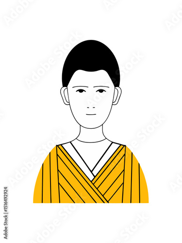 Simple Line Art Illustration of a Person Wearing Traditional Asian Clothing A Minimalist Design Concept