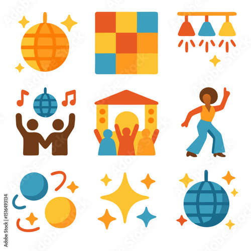 Disco ball icons capture the spirit of a dazzling party.