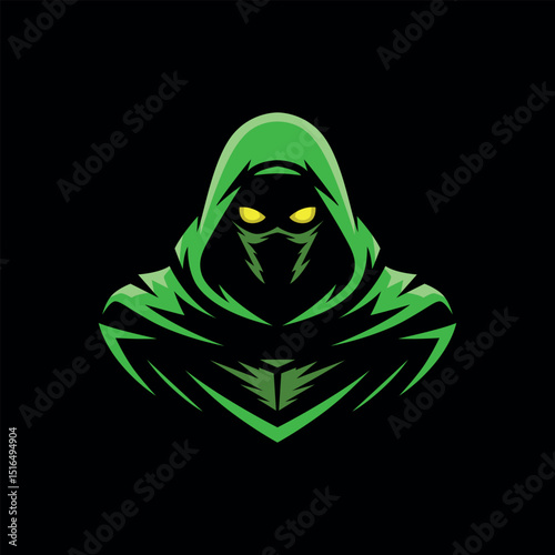 Hooded gaming mascot logo mysterious esport avatar design for streamer or branding use