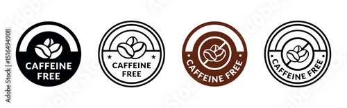 Caffeine Free Vector Labels Set Design on White Background. Coffee Bean Emblems Collection with Prohibition Sign for Packaging and Web.	