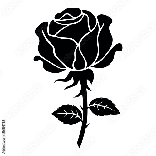 Black rose silhouette vector flower design for tattoo