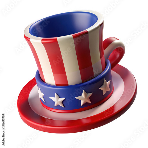 3d patriotic uncle sam hat mug design isolated on transparent background