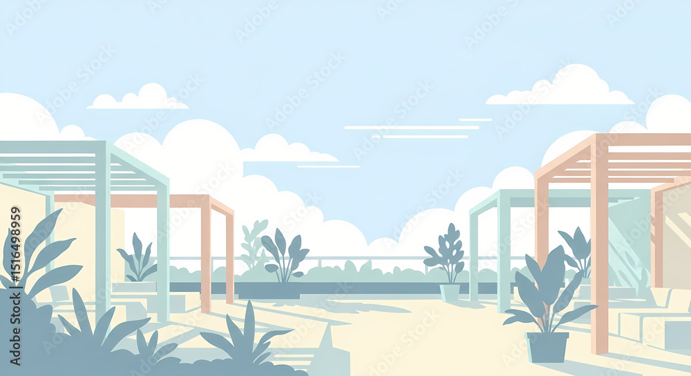 Naklejka premium Rooftop Terrace View Illustration in Pastel Colors