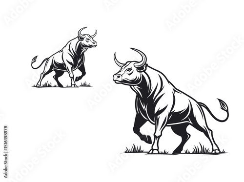 bull silhouette standing on a rocky outcrop,  bull in a dynamic pose, suitable for logo design, merchandise, or any project needing a strong visual element, silhouette, animal, power, stock market, ve