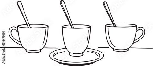 Hot milk, tea, and coffee drinks in various cups and glasses, isolated on white
