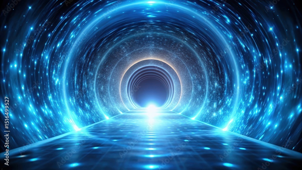 Obraz premium A Futuristic Luminous Pathway Through a Sparkling, Celestial Tunnel Leading to an Unknown Destination