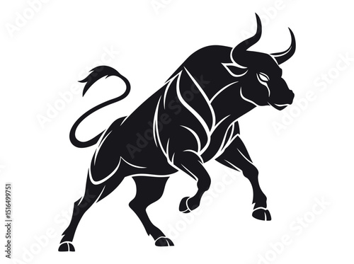 bull silhouette standing on a rocky outcrop,  bull in a dynamic pose, suitable for logo design, merchandise, or any project needing a strong visual element, silhouette, animal, power, stock market, ve