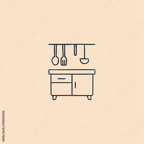Minimal kitchen counter with hanging utensils — cooking space.