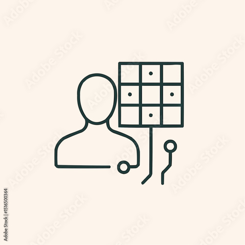 Minimal human silhouette with digital grid — augmented humanity.