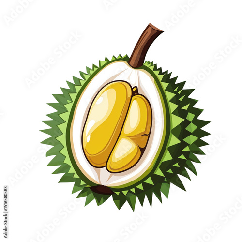 Vector illustration of durian fresh tropical fruits and seeds with leaves in natural organic style photo