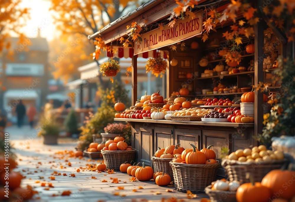 Fototapeta premium Autumn Harvest Market with Pumpkins and Seasonal Produce Display