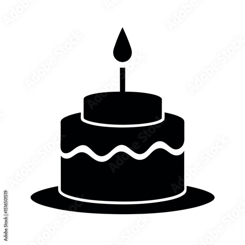 Birthday Cake with Candle Vector Silhouette