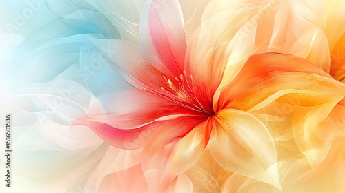 A blooming fantasy flower blossoming with radiant joy capturing delicate abstract petals in a wash of vibrant color