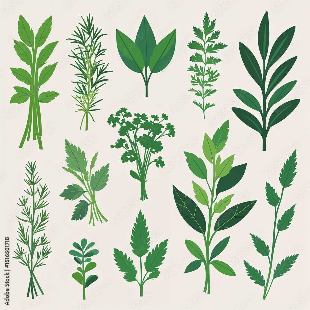 Fototapeta premium Herbs green leaf seamless pattern with natural decoration in vintage spring style