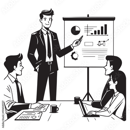 Business man presenting a business plan illustration image