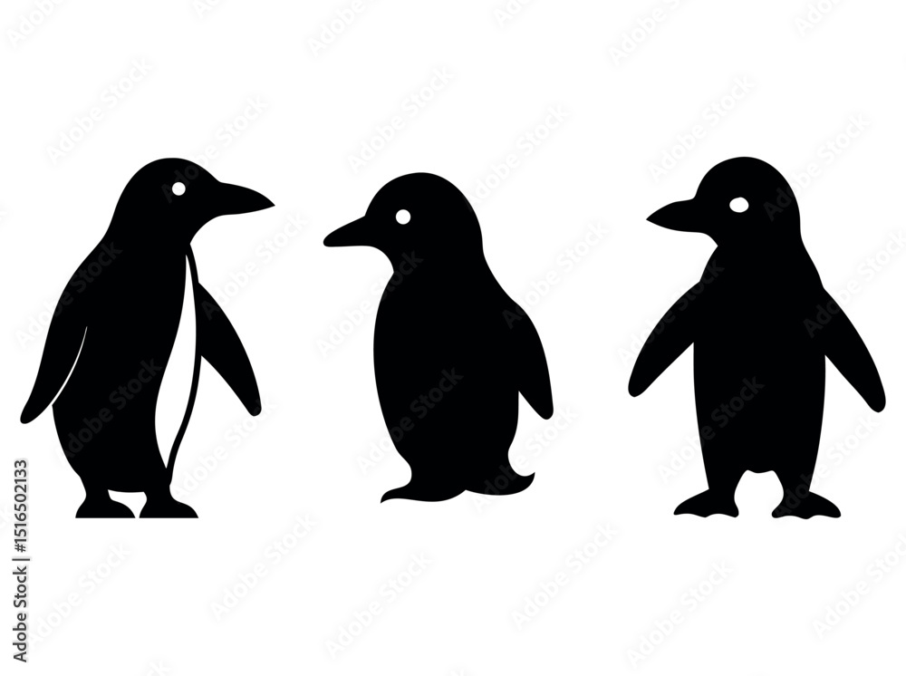 Naklejka premium Penguin Silhouettes for Design Projects, penguin, silhouettes, black and white, animal, birds, cute, simple, graphic, design elements, illustrations, vector, clip art, animals, wildlife, stationery, w