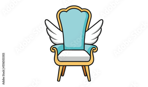 Cartoon chair with wings isolated on white background