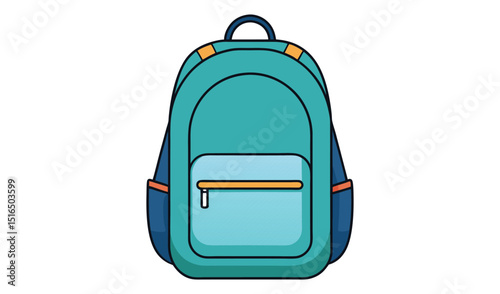 Blue backpack isolated on white background, school and travel gear