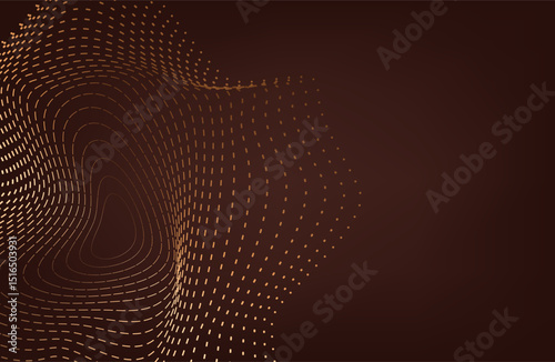 3d rendering, science fiction background of glowing particles with depth of field and bokeh. Particles form line and surface grid. microcosm or space.vector