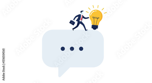 Businessman with idea lightbulb inside chat bubble