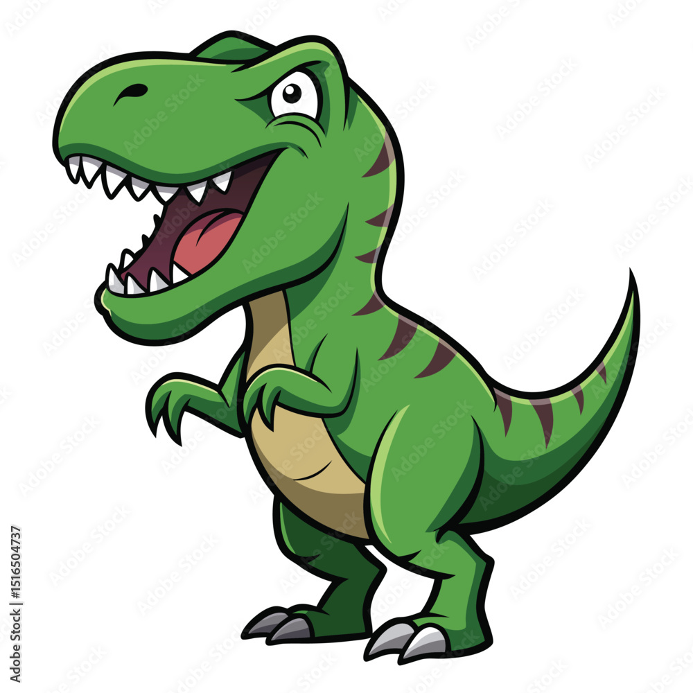 Fototapeta premium Cartoon Tyrannosaurus Rex with Sharp Teeth and an Angry Expression on a White Background