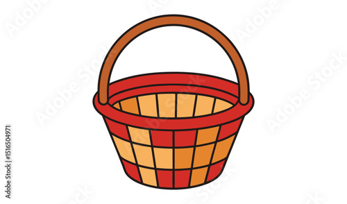 Red and orange woven basket with handle isolated on white background