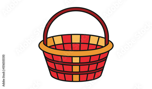 Red and yellow woven basket isolated on white background
