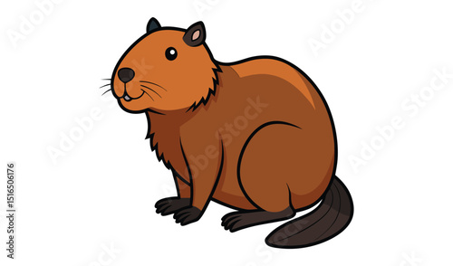 Cartoon beaver sitting isolated on white background illustration