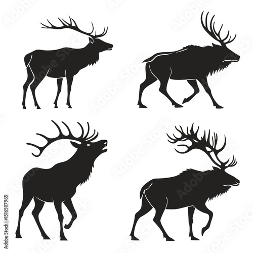elk icon set of 6 silhouette icon vector on white  (1).eps
