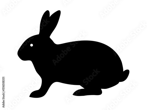  Black side silhouette of a rabbit isolated on white background. Vector illustration