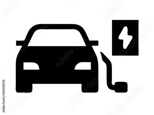 Electric car charging station icon. Electric car at charging station. Front view electric car silhouette