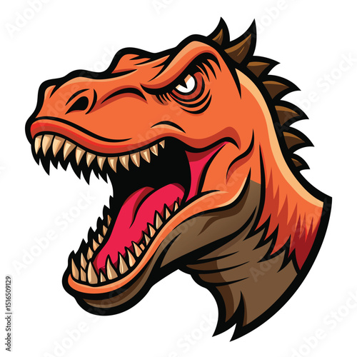Fierce Orange Dinosaur Head Mascot with Sharp Teeth and Open Mouth Roaring Cartoon