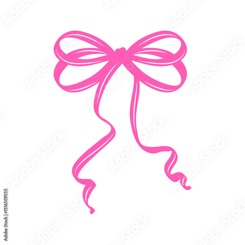 Pink Bow Clipart Illustration in a Hand Drawn Coquette Style. Minimalist Silhouette with Whimsical Lines and Elegant Shape